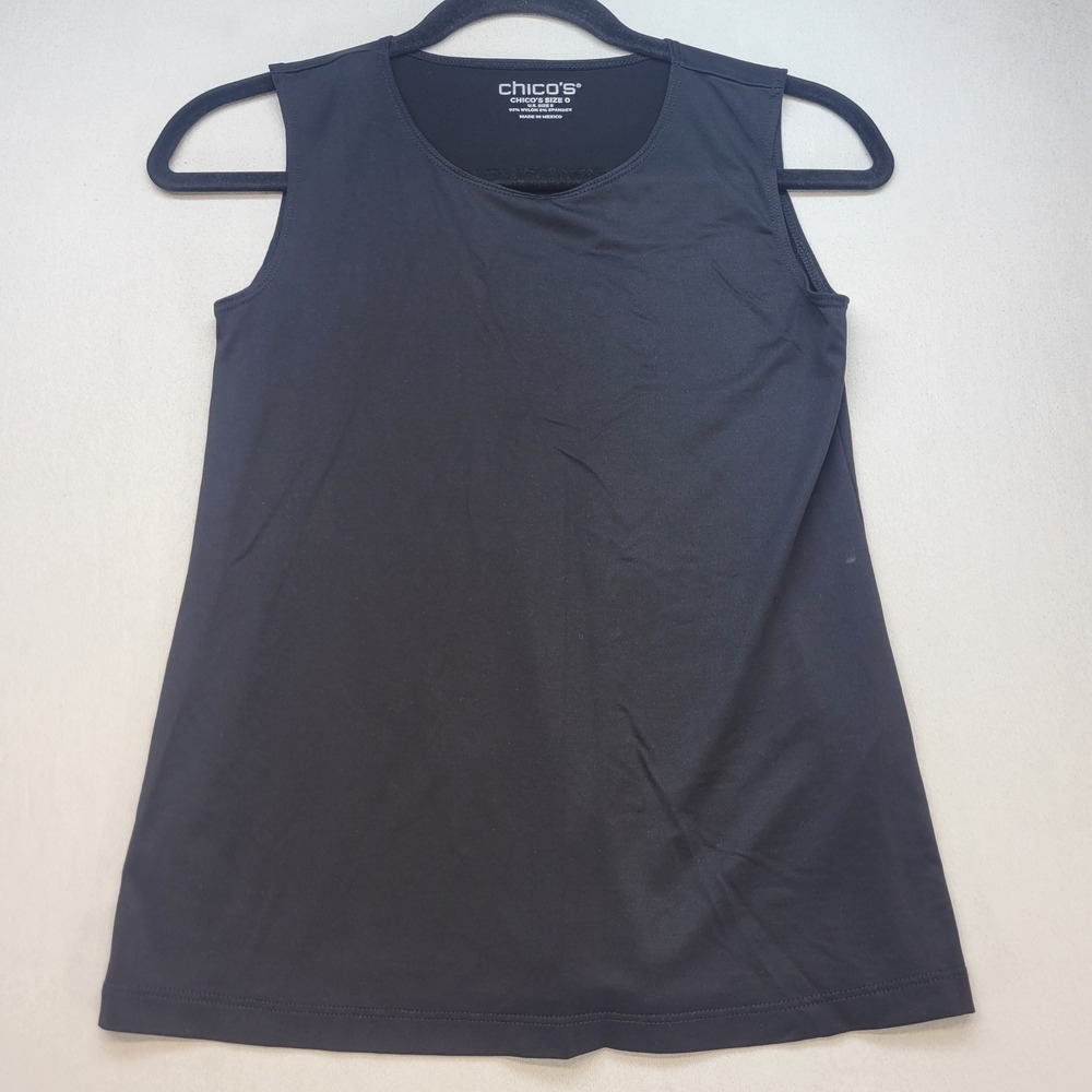 Chico's Tank Top Women Small Black Basic Sleeveless Scoop Neck Stretch Layering